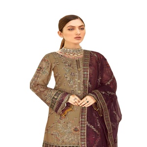 Ramsha ชุดเดรสผ้าชิฟฟ่อนสำหรับปาร์ตี้งานแต่งงานและเทศกาล3ชิ้นจากอินเดียและปากีสถาน - Product Image 1