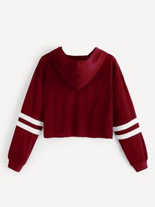 Sweat-shirts à capuche courts pour femmes, hiver, en mélange polyester/coton épais, poches personnalisables, haute qualité - Product Image 2