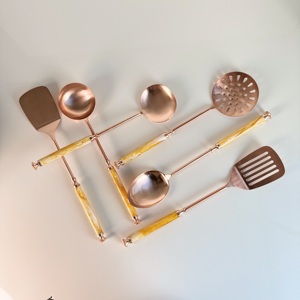 Juego de Utensilios de Cocina de Acero Inoxidable con Mango de Resina, Juego de 6 Cucharas para Servir, Utensilios de Cocina de Metal Grandes - Product Image 2