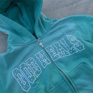 OEM 100% algodón personalizado bordado Sudadera con capucha Streetwear Rhinestone bordado Sudadera con capucha logotipo personalizado pulóver Zip up Sudadera con capucha - Product Image 2