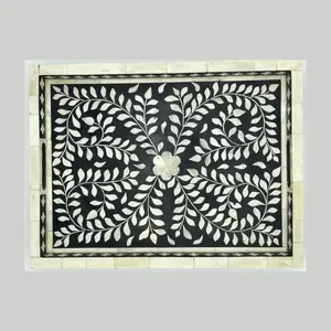 Bandeja de Hueso Incrustado Hecha a Mano de Estilo Lujoso para Mesa de Comedor y Servicio a Precio Económico, Bandeja Artesanal de Hueso Incrustado - Product Image 6