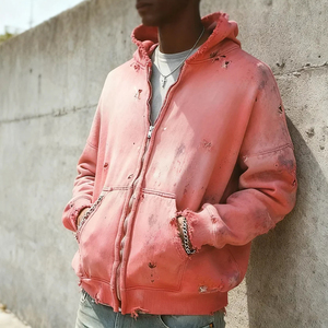 Vêtements doux et confortable coupe régulière sweat à capuche zippé en bas quantité minimale de commande nouveauté hommes blanc plaine coupe régulière sweats à capuche vintage - Product Image 4