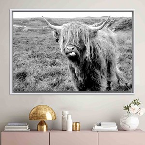 Highland Cow <b>Canvas</b> Art: Scottish Cattle Wall Decor - Printed <b>Canvas</b>,WHITE <b>FRAMED</b> <b>CANVAS</b> - Product Image 1