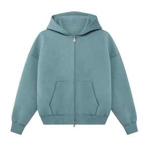 Vente en gros French Terry Double Zip Hoodies personnalisé surdimensionné sweat blanc recadrée goutte épaule fermeture éclair double couche à capuche hommes - Product Image 2