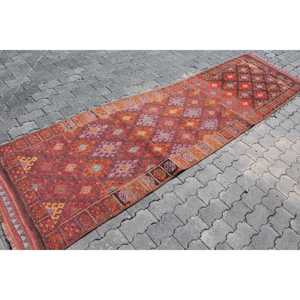 3x11.2 ft <b>Runner</b> Turkish Vintage Rug, <b>Red</b> Persian Wool Rug - Product Image 3