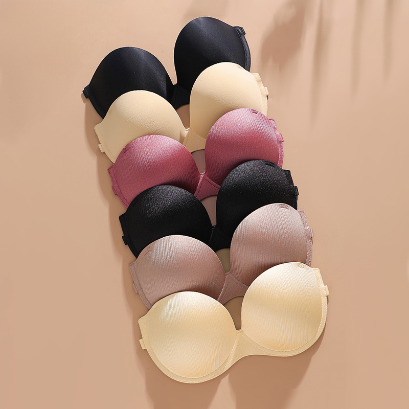 Hot Two-Way Wearing Invisible Women Bra Glossy Surface Thickened Cup Wirefree Adhesive Silicone Wings Push-Up Strapless Bra