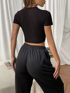 Camiseta de manga corta de moda para mujer, nueva almohadilla asimétrica para el hombro, sin tirantes decoración, diseño plisado, dulce verano - Product Image 3