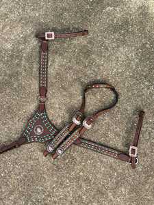 Nouveau Turqouise One Ear Headstall Collier de poitrine Tressé Western Tack Set au prix de gros - Product Image 2