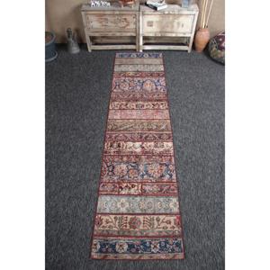 พรมตุรกีขนาดเล็ก, พรมวินเทจขนาด 2.3x9.4 ฟุต, พรมขนสัตว์สีแดงลายปะติด - Product Image 1