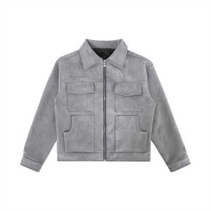 Best Handmade High Street Custom Autumn/Winter Men's Workwear <b>Jacket</b> with Mandarin Collar Loose <b>Suede</b> <b>Leather</b> Zip-up OEM Service - Product Image 1