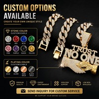 Collar con colgante de letras 'TRUST NO ONE' estilo Hip Hop, con incrustaciones de diamantes de imitación, de aleación de zinc con engaste de garra, estilo Hip Hop, tipo cadena Miami 'Iced Out' de fábrica