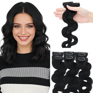 Extensions à clipser 100% cheveux humains Remy, blond balayage avec mèches, lisses, 8 pièces, pour tête entière - Product Image 3
