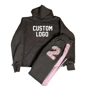 OEM Distressed Unisex Regular Fitted Cotton Fleece Sweatsuits Men's Tracksuits Custom Logo Oversized No <b>Strings</b> Multiples Winter - Product Image 2