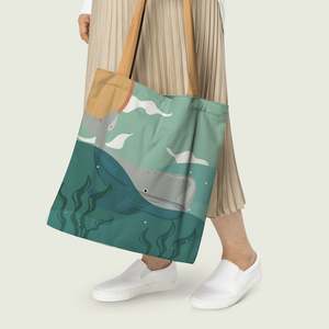 Handmade Portable Ocean Theme Tote <b>Bag</b> with Zippered Closure Customizable Logo Made <b>Straw</b> Polyester Lining for Summer Spring Use - Product Image 4