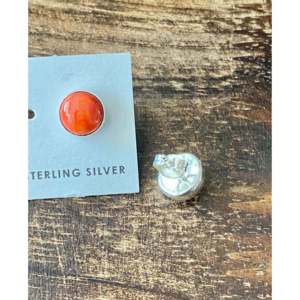 Navajo 18K Gold Ball Pattern Earrings Red Spiny Oys & Diamond Bezel Set <b>Studs</b> 18K Gold Plated Jewelry - Product Image 5