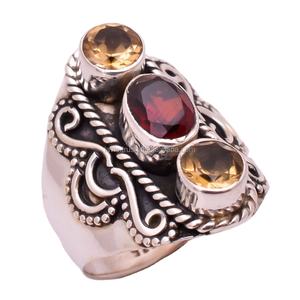 ธรรมชาติโกเมนซิทรินแหวนพลอย925เครื่องประดับเงินสเตอร์ลิงอินเดียแฮนด์เมดปรับแหวนเงินผู้ผลิตผู้ส่งออก - Product Image 1