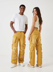 Pantalones Cargo de Mezclilla Unisex de Cintura Alta para Mujer, Pierna Ancha, Multibolsillos, Estilo Urbano, Ajuste Holgado, Pantalones Vaqueros Casuales - Product Image 3