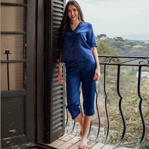 Conjunto de pijama de satén corto de verano para mujer - Product Image 1