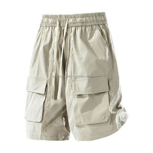 2025 Nueva Marca de pantalones cortos Cargo de verano para hombres, ajuste holgado informal con múltiples bolsillos con cintura elástica, Color sólido y decoración de patrón - Product Image 6