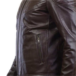 Veste d'hiver en cuir d'agneau véritable originale pour homme, col montant, logo frontal, dernier design, OEM, haute qualité, personnalisable, élégante - Product Image 5
