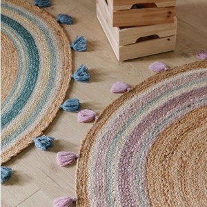 Tapis rond en jute tissé à la main avec des glands, tapis de sol tressé naturel pour la chambre d'enfant, la crèche, le salon, la décoration de la maison - Product Image 3