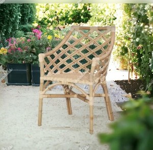 Silla de comedor Bohemia moderna de mimbre marrón natural con reposabrazos inclinados Silla de mimbre tejida para patio para uso al aire libre para patio trasero - Product Image 6