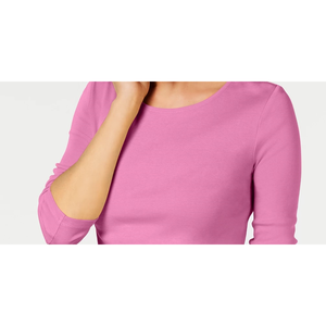 Maglia a maniche lunghe in cotone Pima da donna Charter Club, taglia Large, colore rosa - Product Image 2