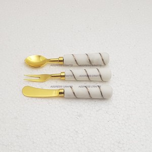 Juego de Cubiertos de acero inoxidable pulido dorado con mango de mármol de Color blanco, Decoración de mesa, utensilios de cocina para el hogar, restaurantes usados - Product Image 3