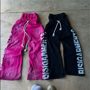 Nueva llegada pantalones de chándal para hombre con logotipo personalizado ligero lavado desgastado DTG impreso pierna ancha doble cintura pantalones con cordón - Product Image 1