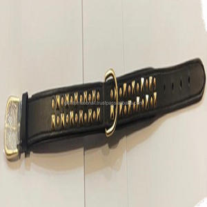 Heavy Duty Thick Padded Black Top Quality Leather Dog <b>Collar</b> for All Size <b>Pets</b> Customized with 2 Row Gold Pyramids Rivets - Product Image 5