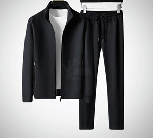 Survêtements pour hommes, ensembles deux pièces chauds, veste et pantalon à col montant, survêtement de sport épais de couleur unie de grande taille pour l'hiver pour hommes - Product Image 3