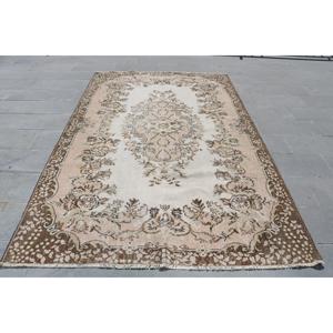 5.8x9.2 ft Vintage Rug, <b>Brown</b> Plants & trees Turkish Rug <b>Wool</b> - Product Image 1