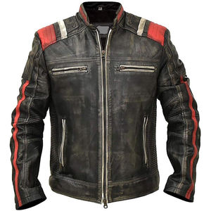 <b>Men's</b> Brown Genuine Cowhide Leather Moto <b>Jacket</b> Stand Collar Zipper Closure Slim Fit Regular Length Autumn Wear - Product Image 2