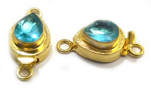 Prem Bhaya Topacio azul Piedra preciosa 1-3 Strand Box Broche 18K Chapado en oro Forma de hoja Componentes de fabricación de joyas para collar Pendientes - Product Image 4