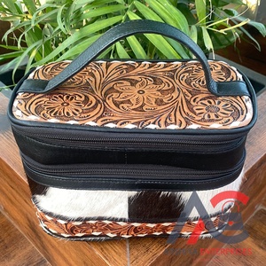 กระเป๋าเครื่องสำอางแบบพกพาสำหรับผู้หญิงกระเป๋าหนังวัวแท้กระเป๋าจัดระเบียบเครื่องประดับกระเป๋าเครื่องสำอางมีหูจับ - Product Image 1