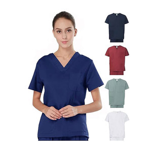 Nouveau produit, prix bas, haute qualité, manches courtes, col montant, vêtements d'hôpital, denim, logo personnalisé, ensembles de blouses médicales, uniforme pour femmes - Product Image 1