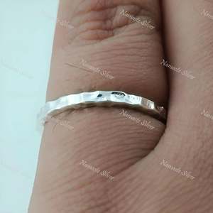 925 Sterling Hammered <b>Silver</b> <b>Ring</b> Dainty Simple Platinum Stackable <b>Ring</b> 2.0 mm Hammered <b>Stacking</b> Jewelry - Product Image 5