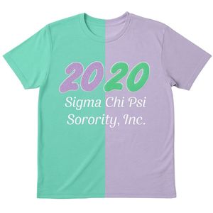 2020 Sigma Chi Psi moitié et demi vert lavande Chenille broderie T-Shirt grec sororité vêtements Premium 100% coton Tee - Product Image 3