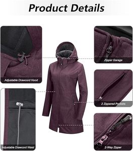 Veste de pluie longue Softshell imperméable pour femmes coupe-vent doublé polaire avec capuche pour vêtements de moto et de course automobile - Product Image 5