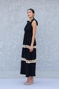 Solid Black <b>Bohemian</b> 100% Rayon Maxi <b>Dress</b> Women's Square Neck Ladies Formal Solid Natural Tired Ladies Maxi <b>Dress</b> - Product Image 3