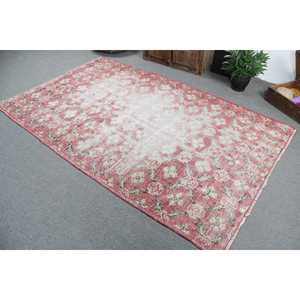 Vintage Turkish Rug, 5.1x8.2 ft Rug, <b>Red</b> Floral <b>Wool</b> Rug - Product Image 4