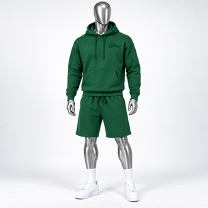 Urban Comfort Summer Casual Hoodies and <b>Shorts</b> <b>Set</b> 100% Cotton Smooth Texture Relaxed Shape Fashion Appeal - Product Image 1
