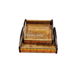 Bandeja de madera para servir té y café con asas de hierro, Juego de 2 bandejas de té y café de diferentes tamaños para uso en utensilios de cocina - Product Image 4