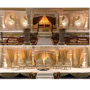 Rajwada – décoration de scène thème de mariage, Grand ensemble de Mandap blanc de mariage indien - Product Image 1