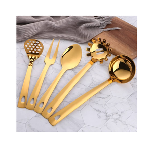 ทัพพีทองเหลืองแบบดั้งเดิม5ชิ้นช้อนทองเหลืองขัดทองเครื่องมือในห้องครัวอุปกรณ์เสิร์ฟช้อน - Product Image 5