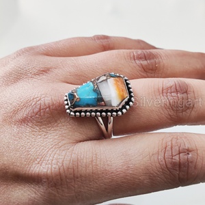 Bague pour femme en argent sterling 925, faite à la main, avec pierre précieuse naturelle Turquoise Cuivre Oyster Coffin, pierre de naissance de décembre, pour anniversaire - Product Image 5