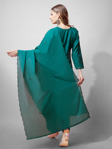 Conjunto de pantalones de vestir de mezcla de algodón bohemio Vintage informal cuello redondo bordado estampado sólido Kurti hasta la rodilla tejido verano lavable - Product Image 2