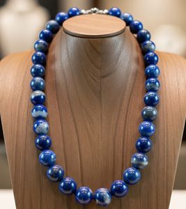 Haute qualité 18 pouces argent 925 collier pour femmes eau douce Lapis Lazuli pierre perles nouées à la main Design Style à la mode - Product Image 3