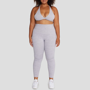 Logo personnalisé grande taille respirant couleur unie femmes yoga gym fitness vêtements de sport 2 pièces ensemble sans manches écologique - Product Image 4