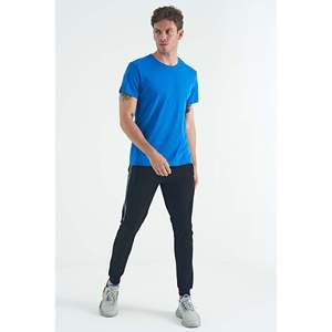 T-shirt basique à col rond pour homme Air Jones, mélange de coton et d'élasthanne de qualité supérieure, manches courtes, coupe classique, bleu Saks, modèle 88245 - Product Image 6